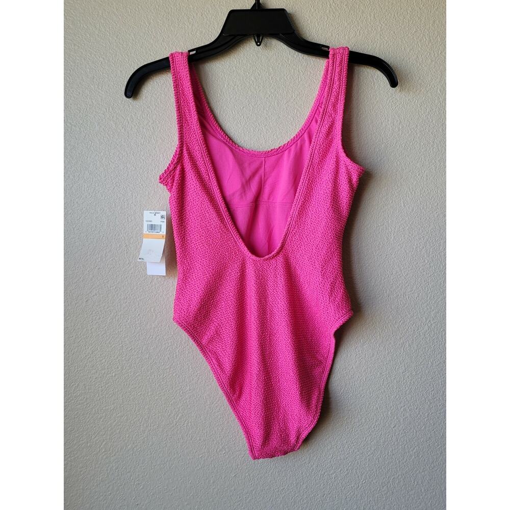 Hula Honey Juniors Pucker Up One Piece Swimsuit Small Pink Textured High Leg NWT - Picture 4 of 7